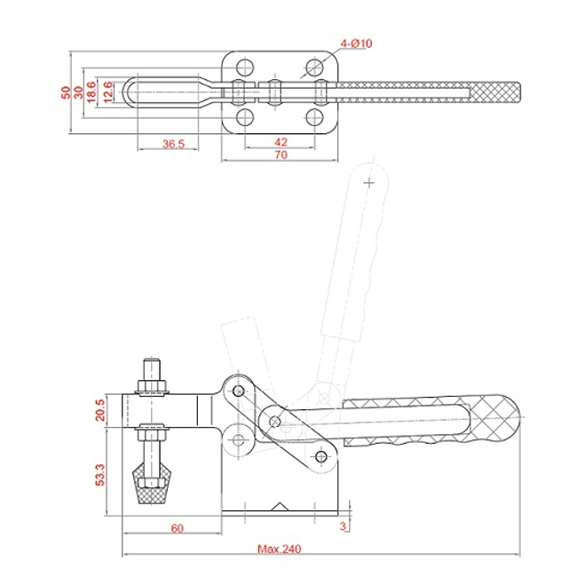 Vendita online Bloccaggio orizzontale base piatta braccio regolabile 410 Kg.